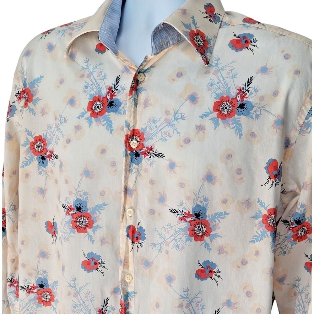 Vintage 90s Tommy Hilfiger Mens L Floral Button-Up Shirt Long Sleeve Casual